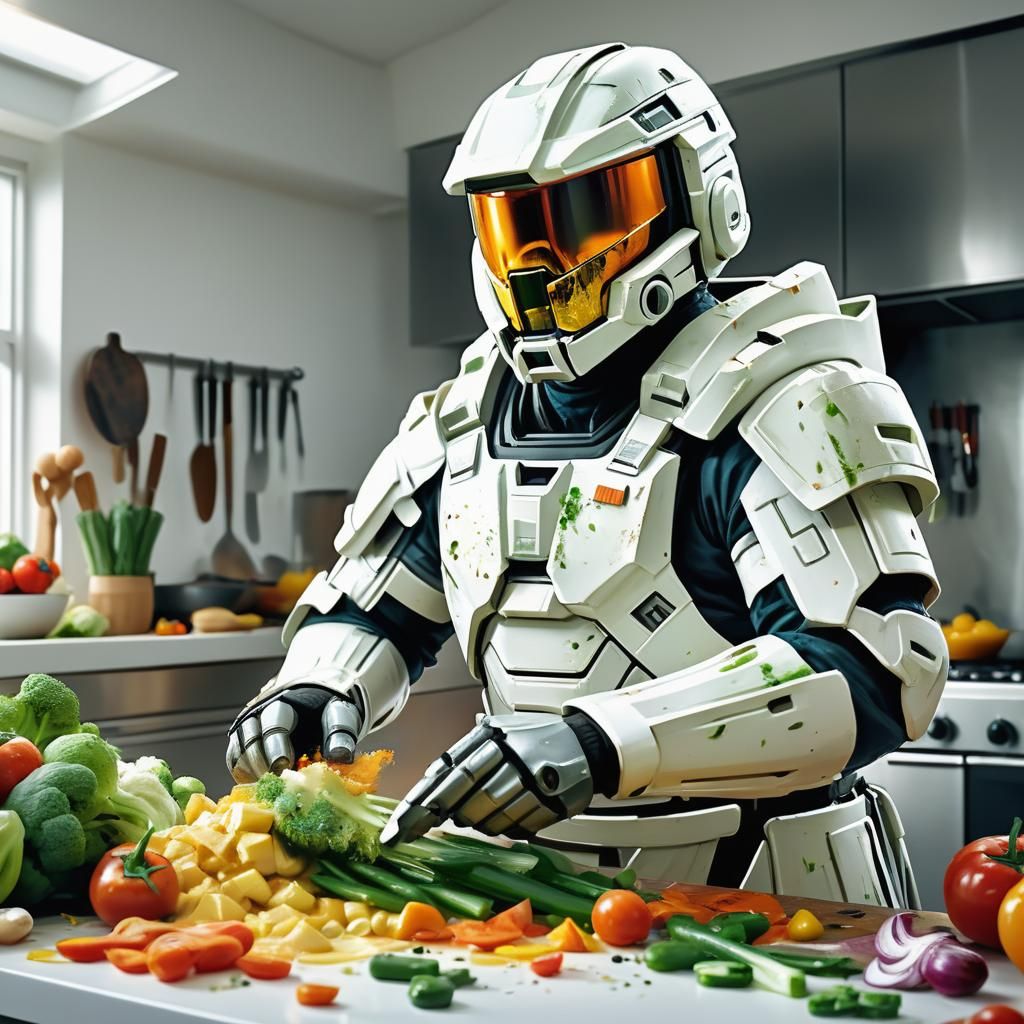 Master Chief as Hyperrealistic Kitchen Chef