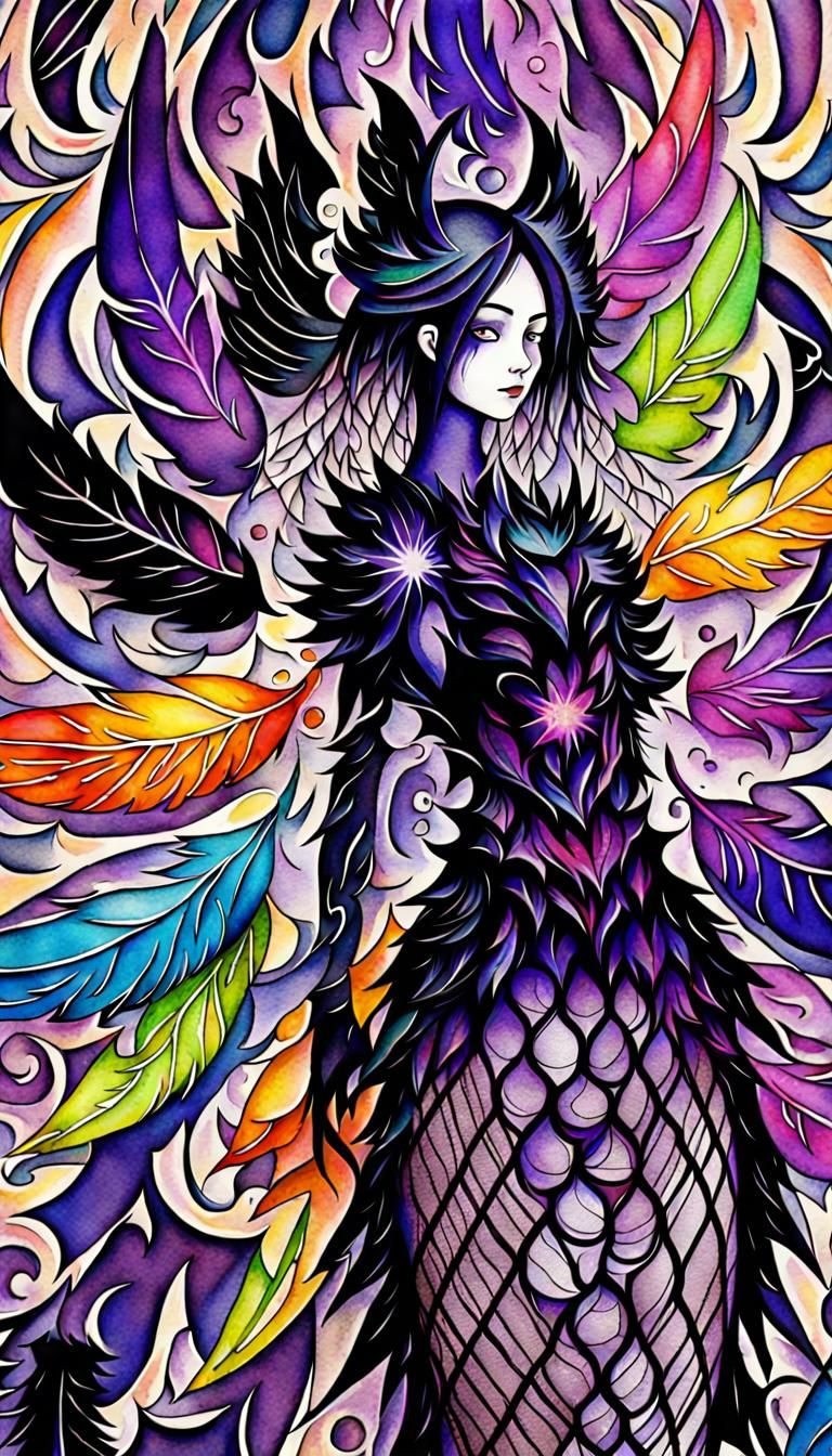 Anime Angel Demon Hybrid in Watercolor Style