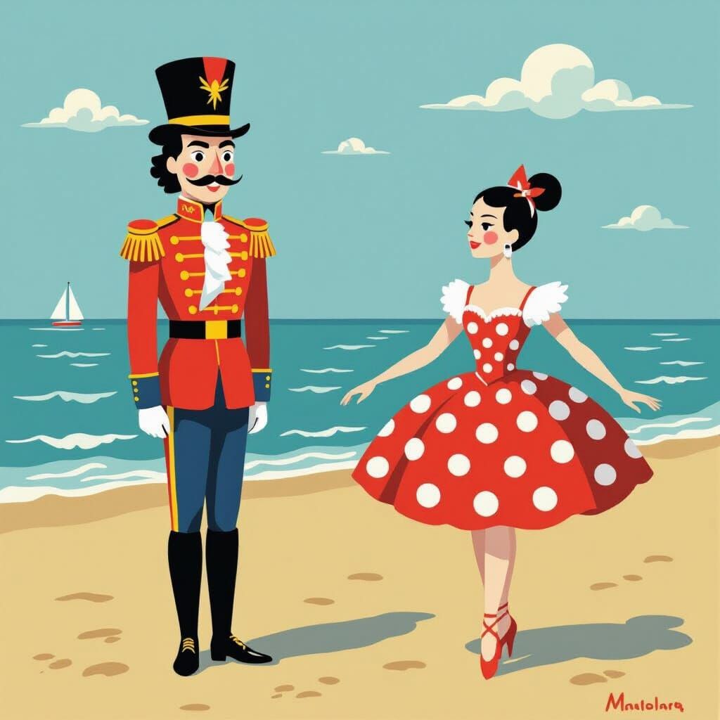 nutcracker and ballerina on beach mushroomless Francis Picab...