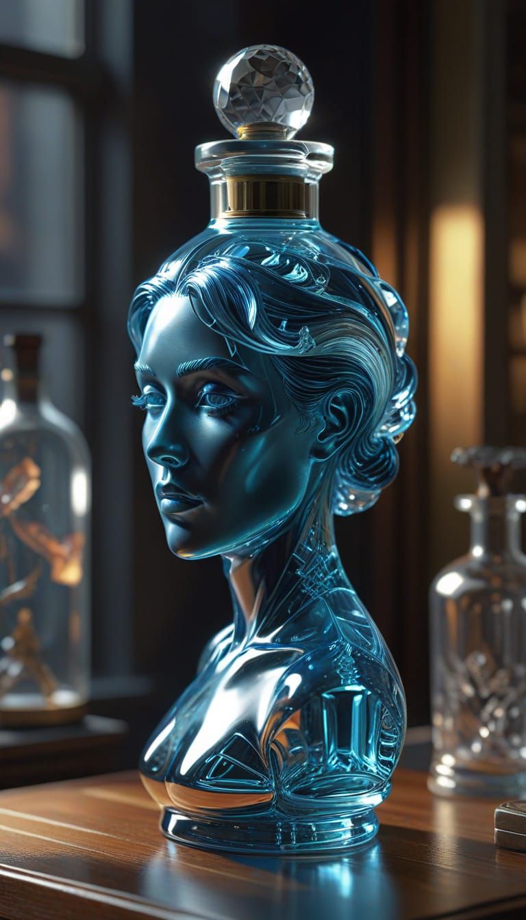 Glass Perfume Bottle with Miniature City