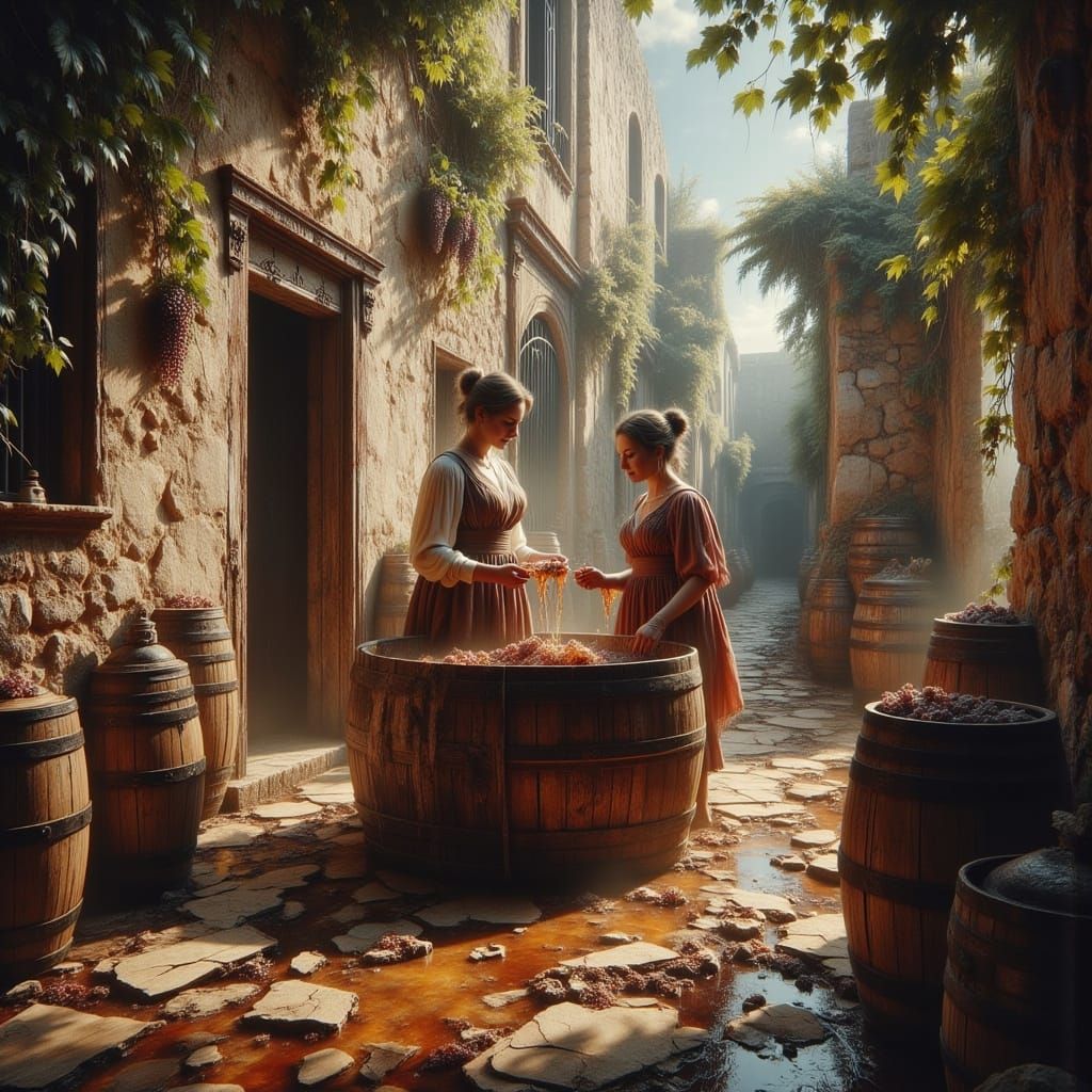 Grape Stomping in an Ancient Village Square