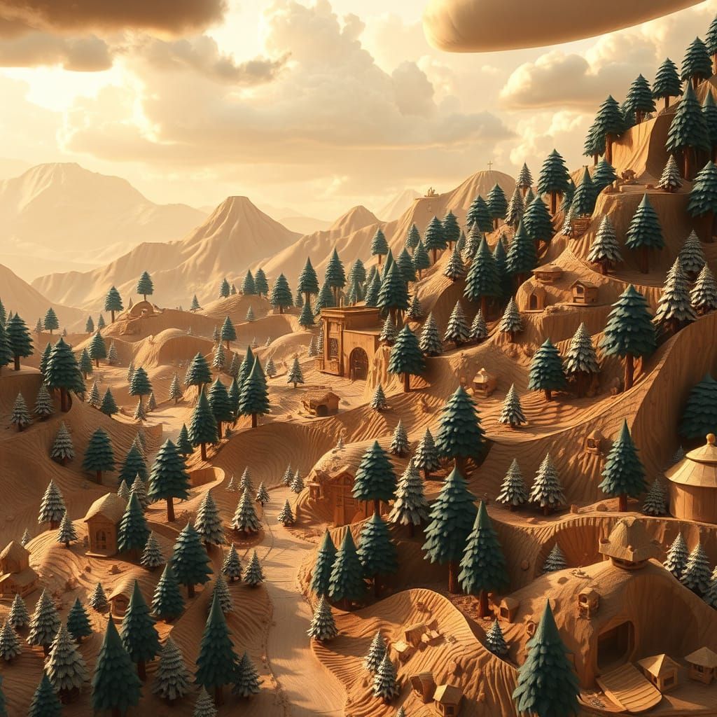 Elaborate Wooden Landscape Inspired by Animation Art
