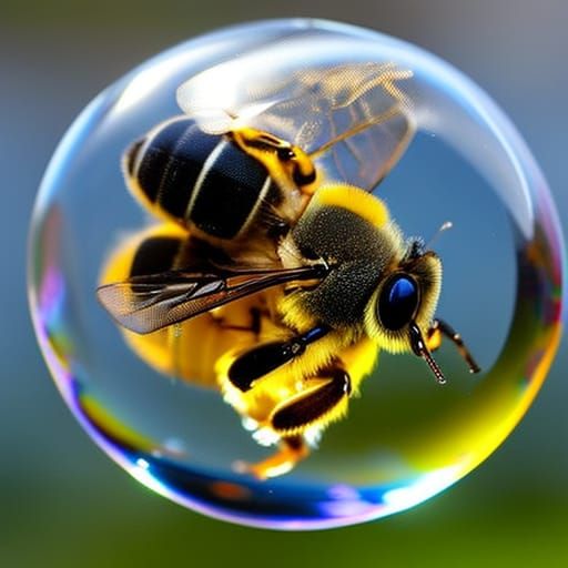 Bee in Honey Bubble: Macro Photography