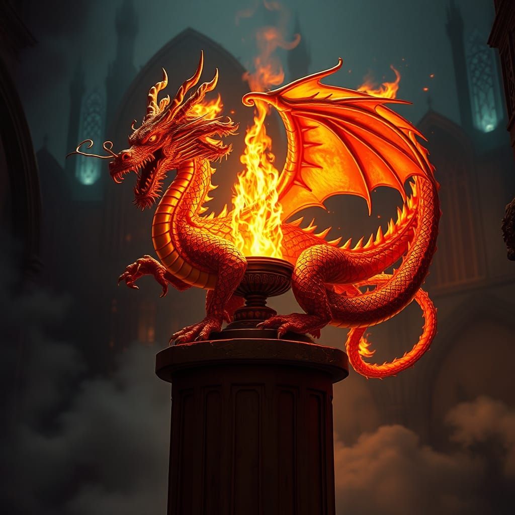 Dragon Lamp Ablaze in Gothic Splendor