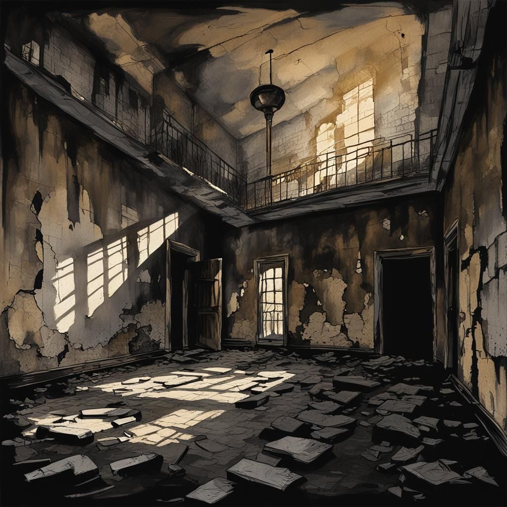 Abandoned Asylum in Surreal Expressionist Style