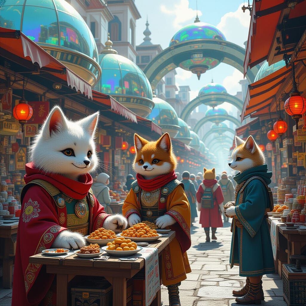 Exotic Alien Market in Science Fiction Style