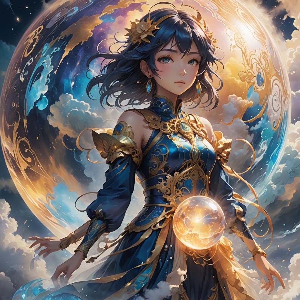 Anime Girl on Iridescent Ball: Fantasy Concept Art