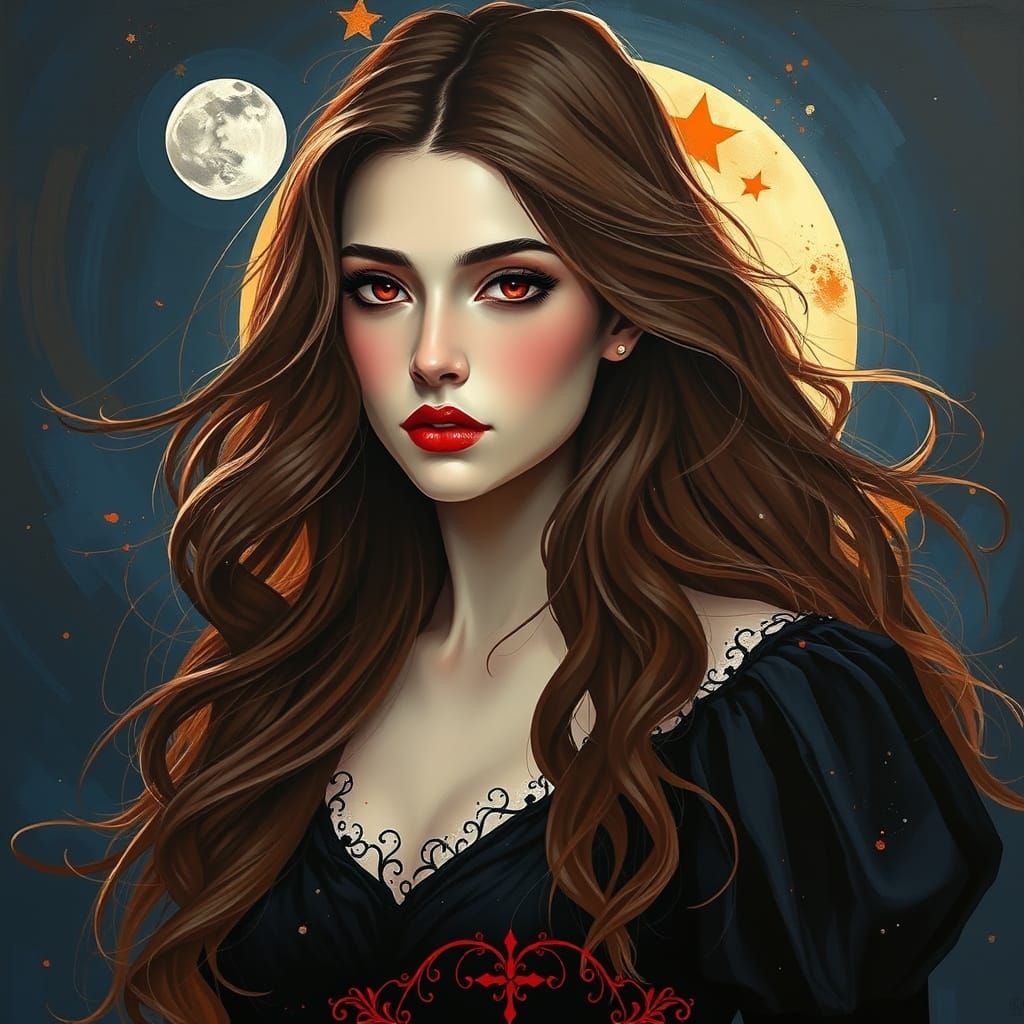 Ethereal Woman with Ruby Eyes in Graffiti Art Style