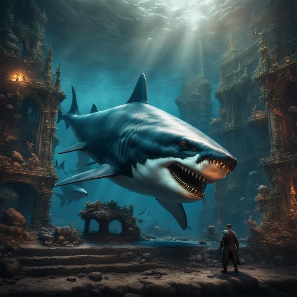Megalodon's Macron Meal: Detailed Matte Painting