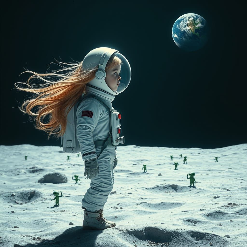 Ethereal Astronaut Goddess in Lunar Cosmic Landscape
