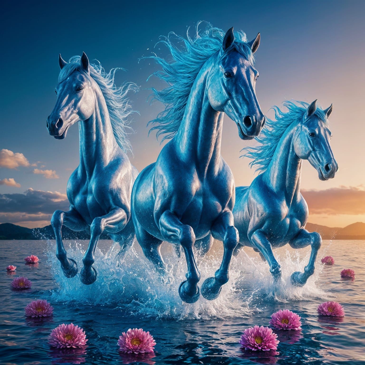 Water Horses Emerge in Digital Painting