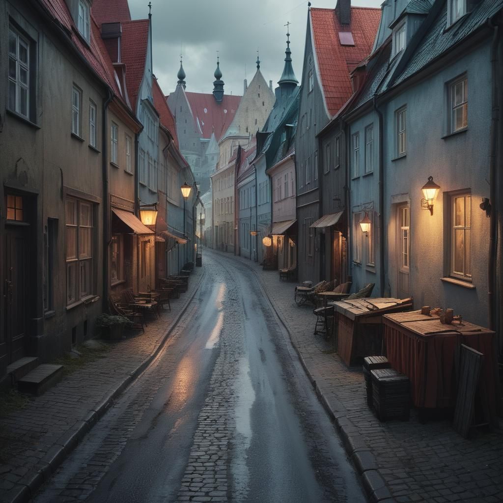 Tallinn Street Scene: Detailed Digital Matte Painting