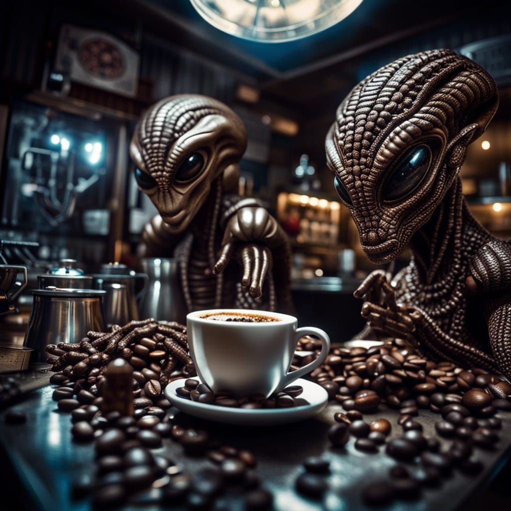 Space Coffee Shop: Aliens Enjoying Rare Brew