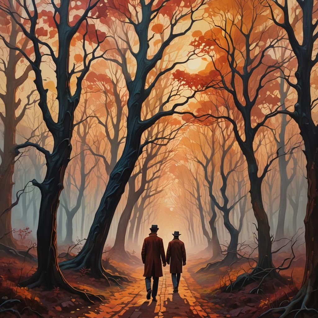 Surreal Sunset Forest Landscape in Abstract Expressionist St...