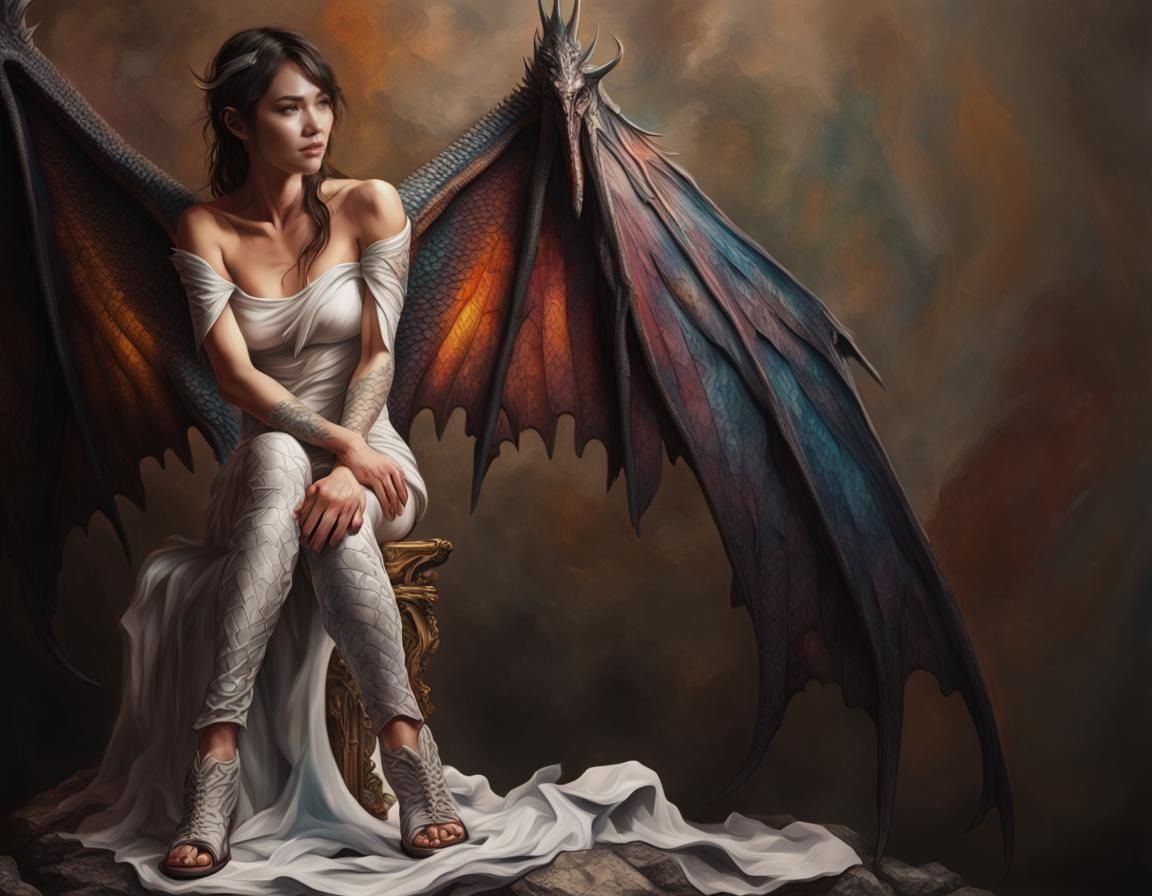 Dragon Winged Woman in Hyperrealistic Digital Art