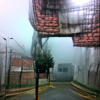 Eerie Fog-Laden Street Scene