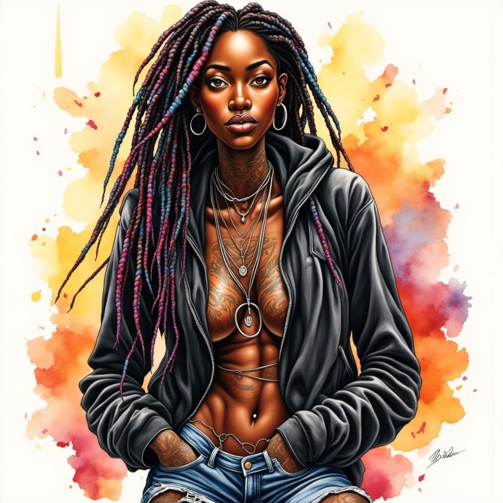 Glowing Skeleton of a Vibrant African Woman in Airbrushed St...