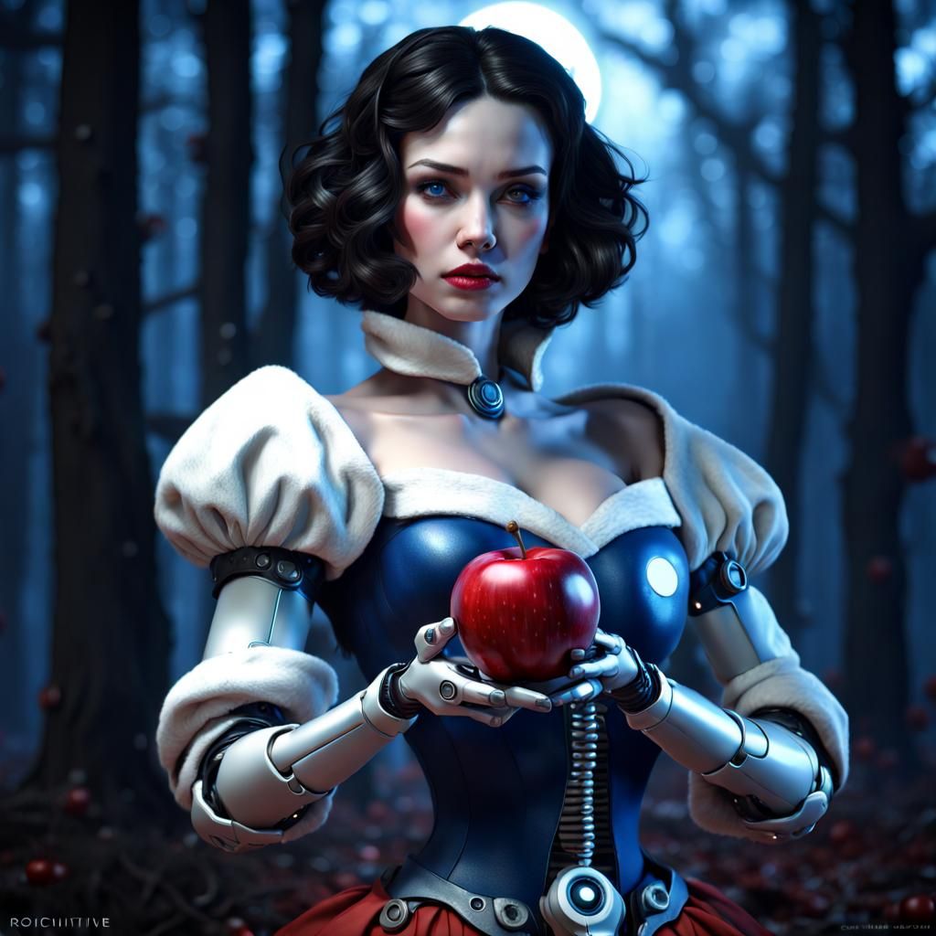 Robotic Cyborg Snow White in Sci-Fi Forest