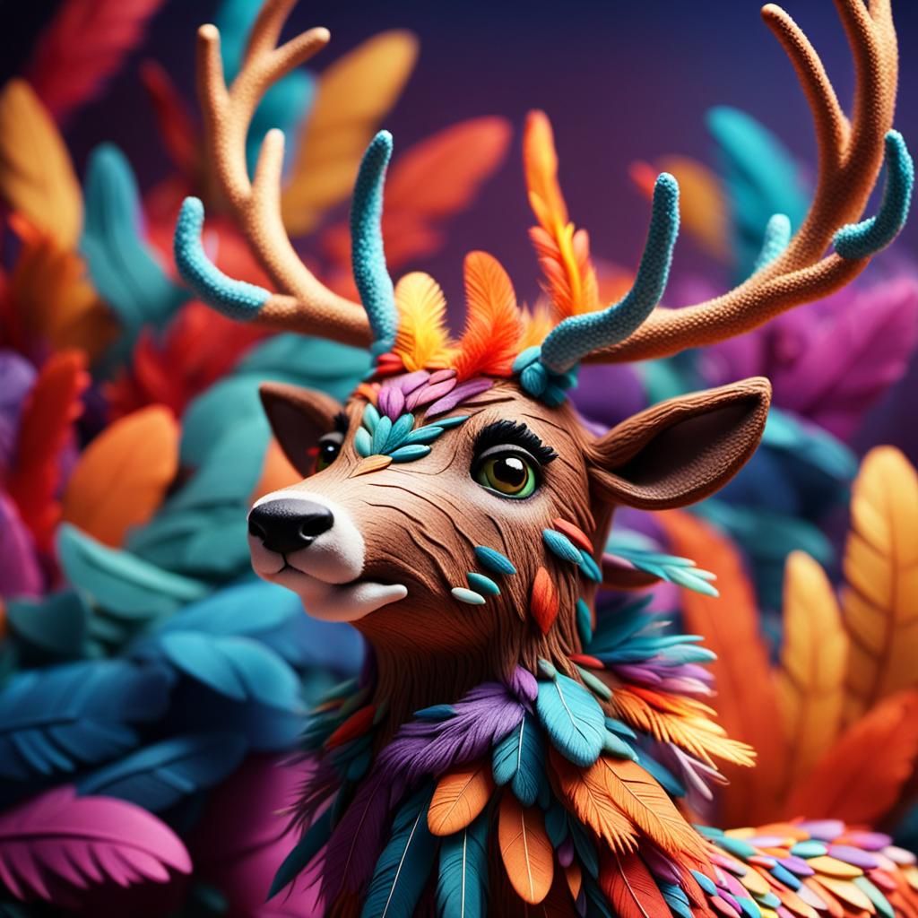 Feathered Deer in Claymation Style
