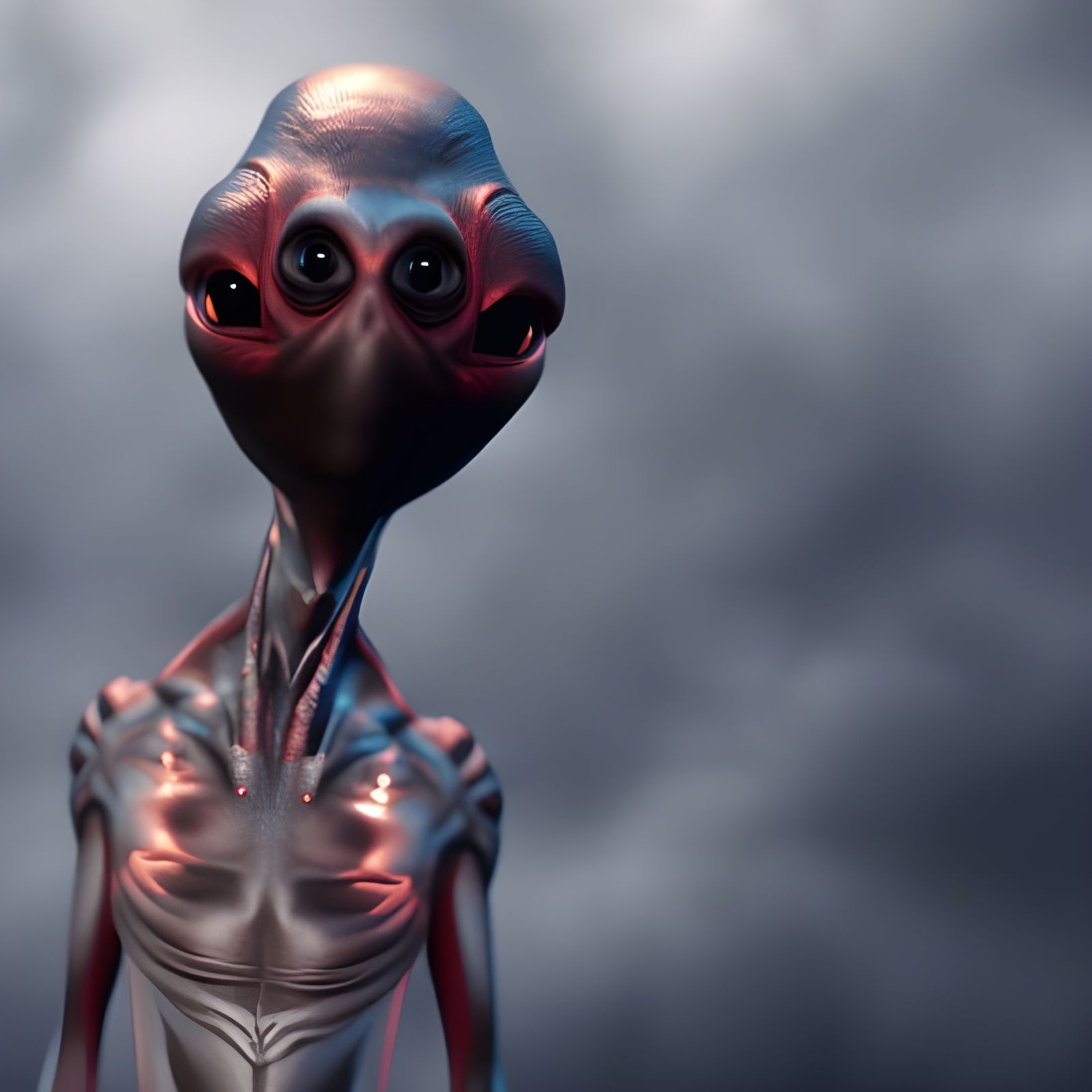 Alien Hominoid with Gold Studded Suit: Digital Art