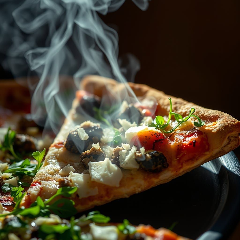 Gourmet Truffle Pizza Slice Macro Composition