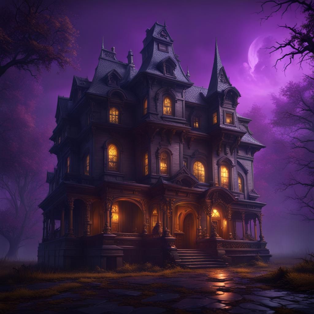 Haunted House and Ghost in Dark Fantasy Style