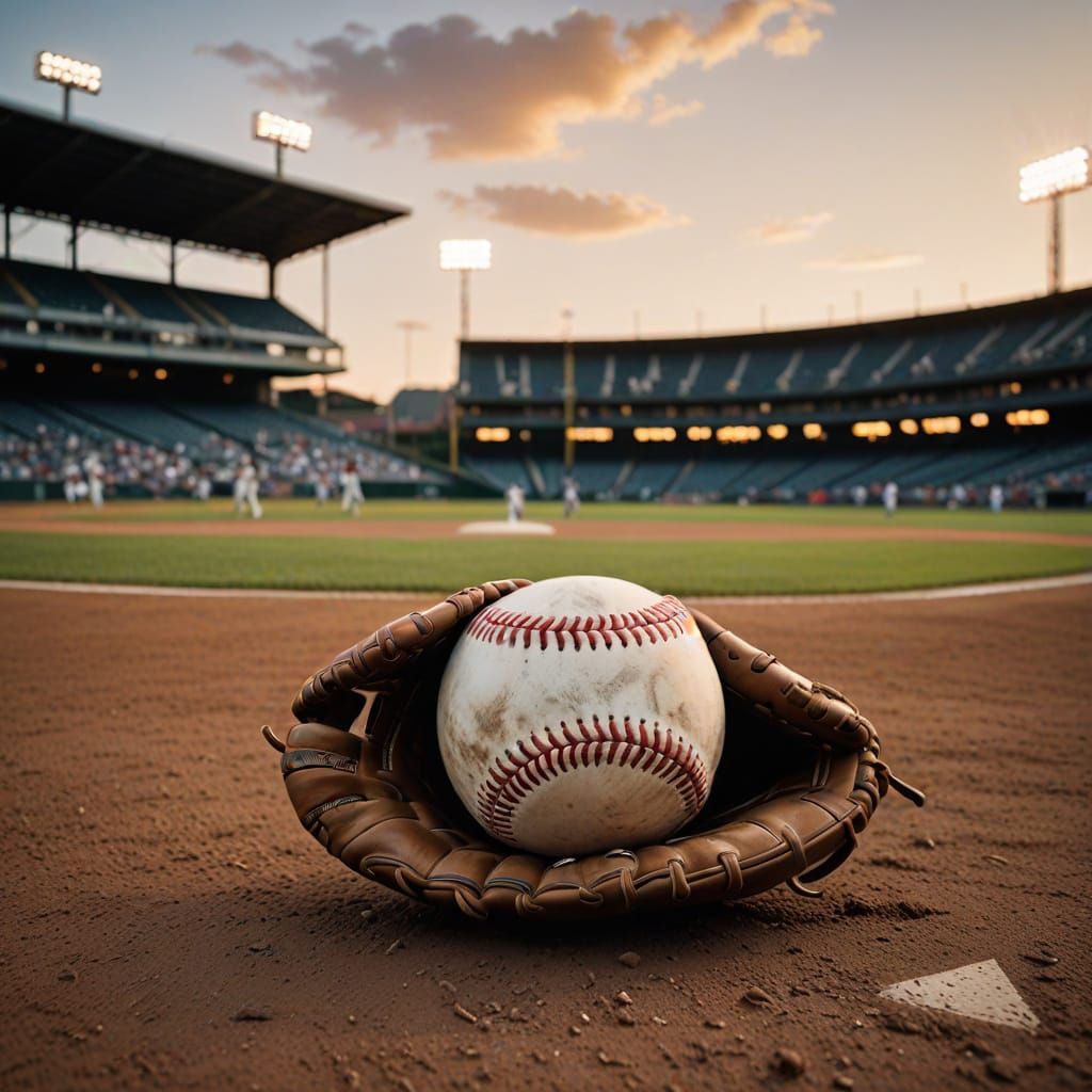 Golden Hour Glory: Baseball Mitt on Home Plate