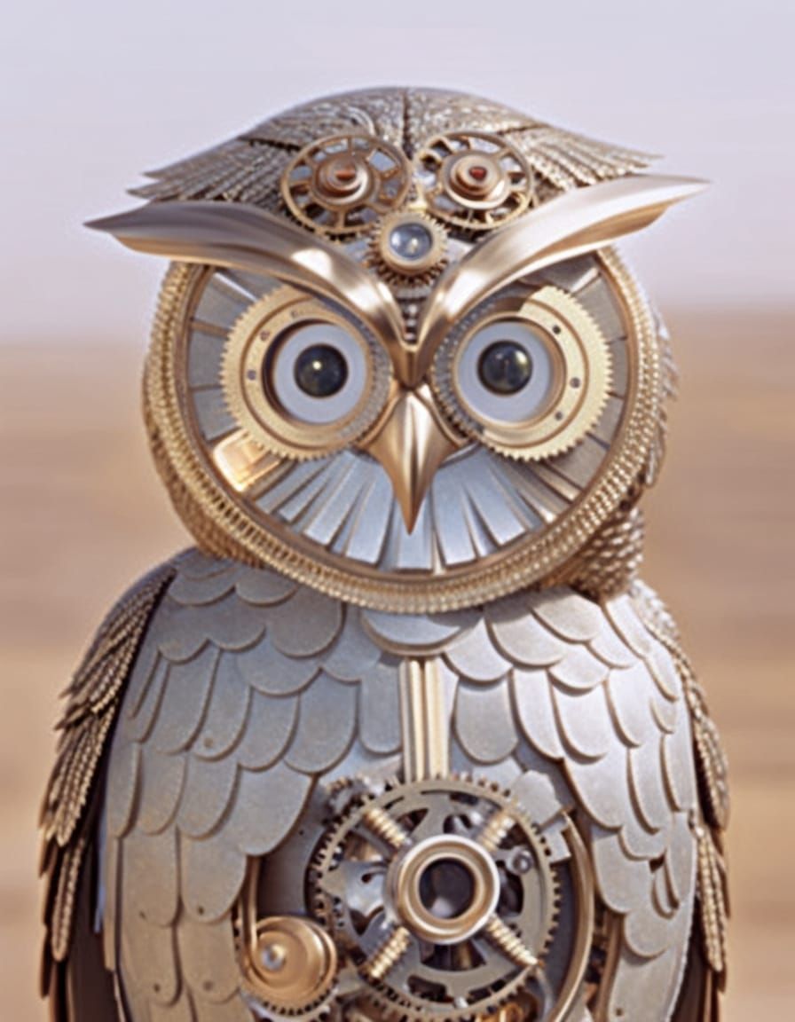 Clockwork Owl Concept Art in Hyperrealism