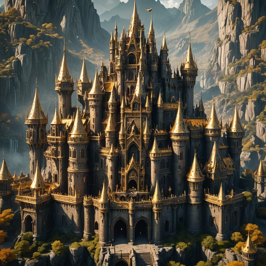 Golden Demon Castle: Detailed Fantasy Concept Art