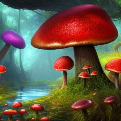 Giant Mushrooms in Fantastical Forest Concept Art