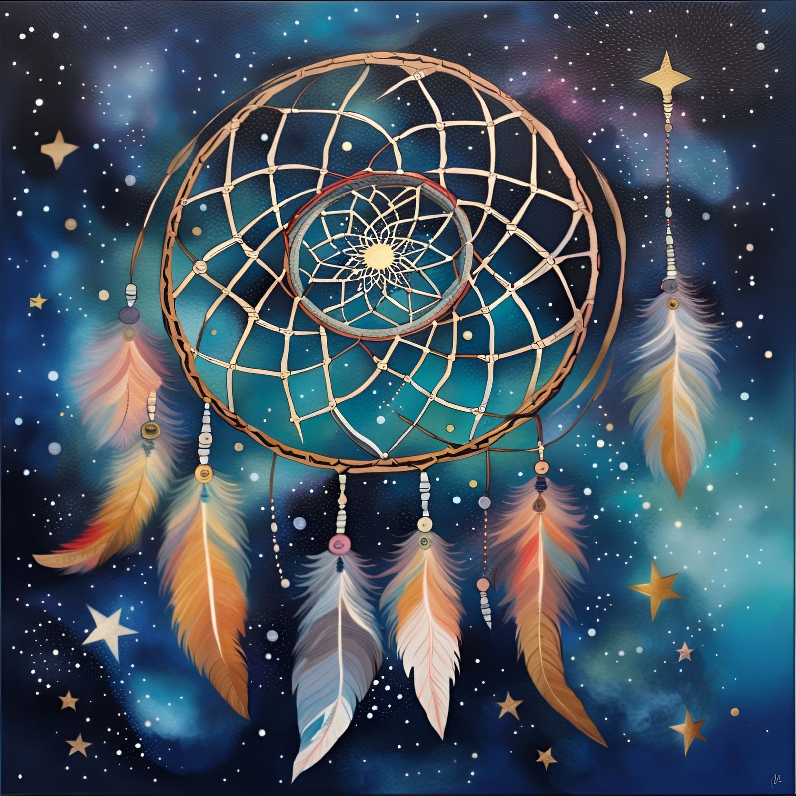 Whimsical Dreamcatcher in Starry Cosmic Acrylic Art