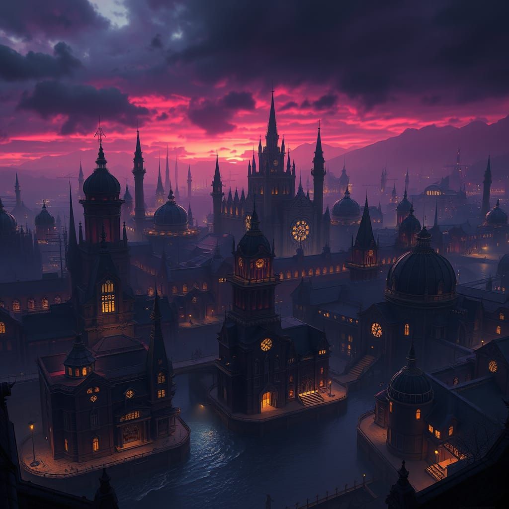 Dark Fantasy Gorean Port City at Dusk