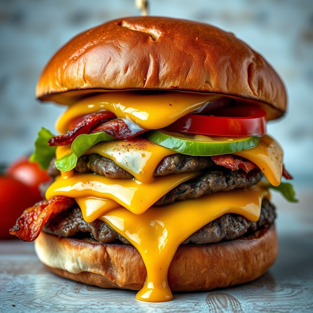 Juicy Burger with Bacon and Cheddar, Lo-Fi Style