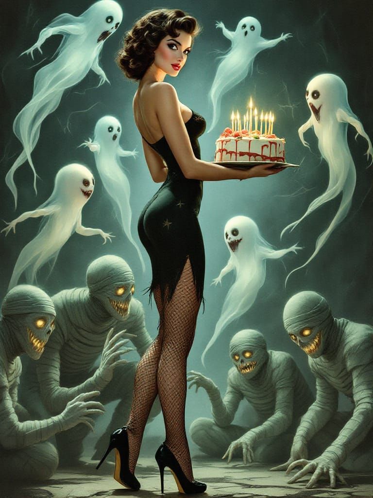 Glamorous Pin-Up Meets Gothic Horror Birthday Scene