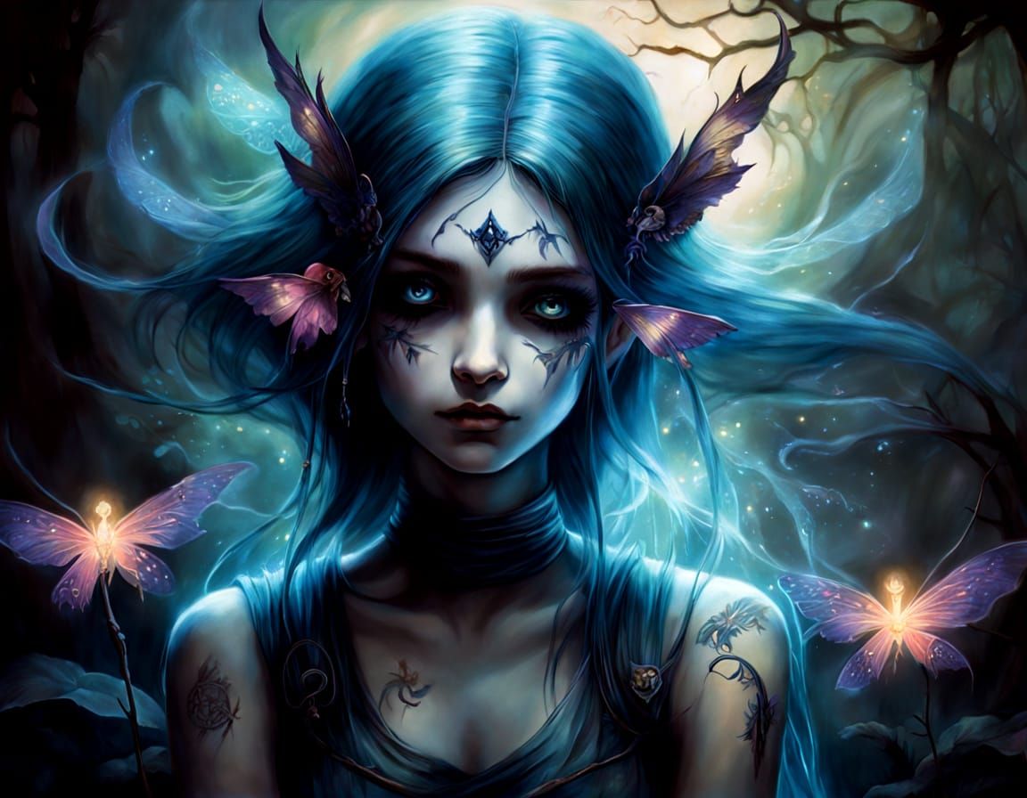 Expressionist Witch Fairy Garden with Bioluminescent Flora