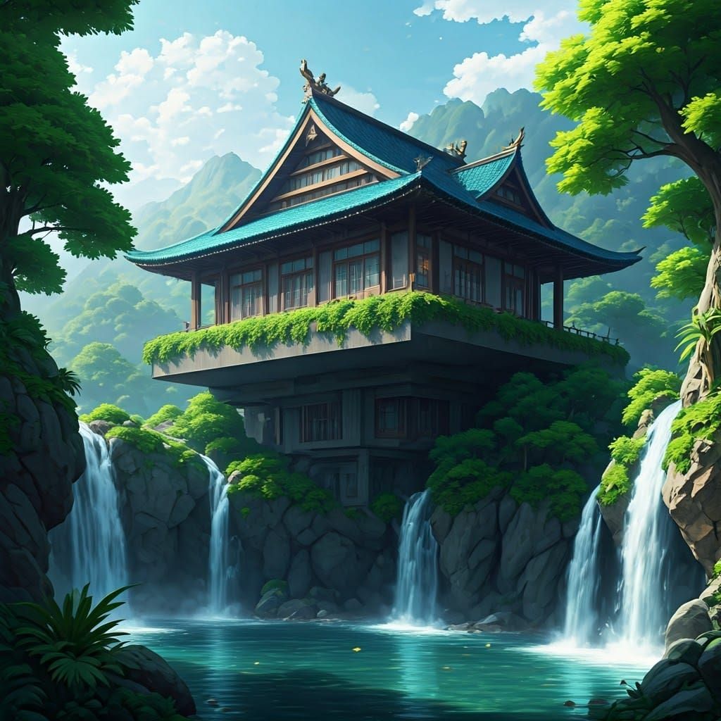 Surreal Futuristic Oasis Cliffside House