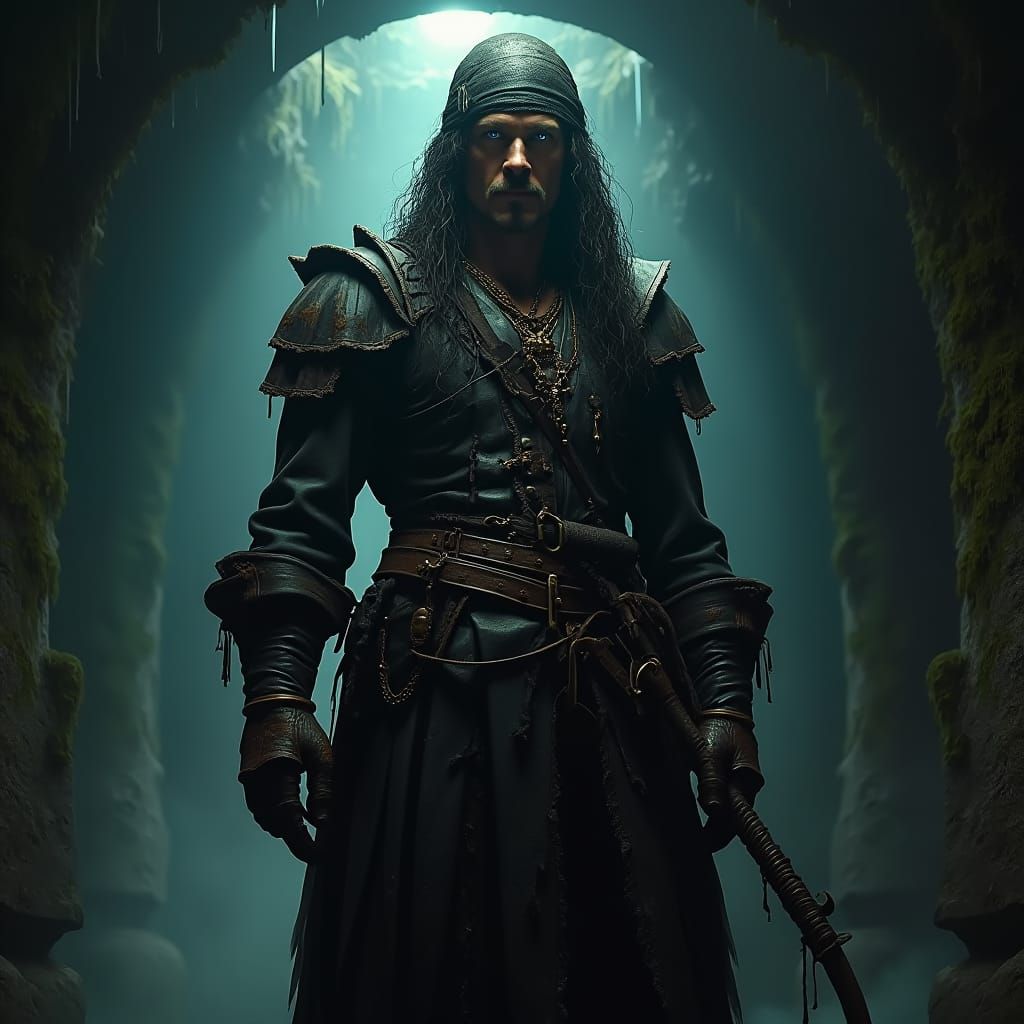 Gritty Pirate in Dim Smuggler's Lair
