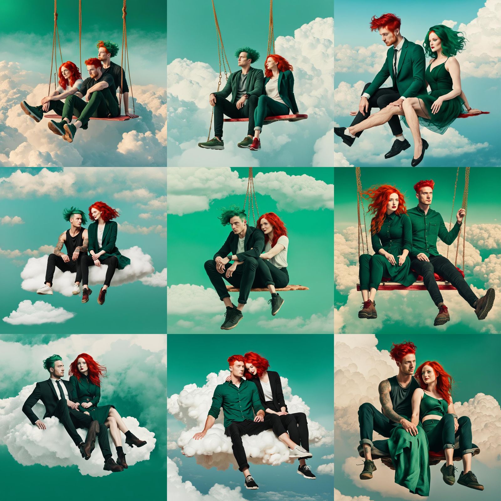 Young Couple with Colorful Hair on Cloud