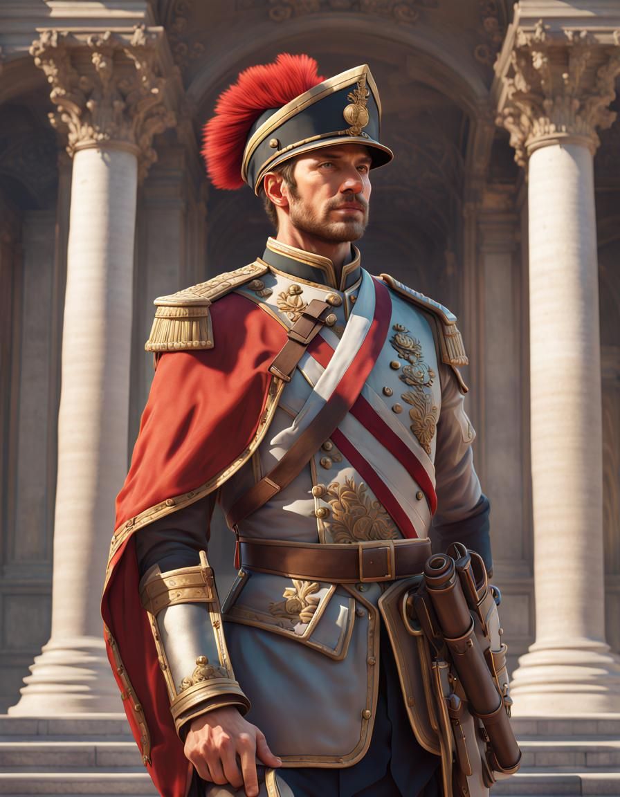 Roman Soldier in Colonial Uniform, Detailed Digital Art