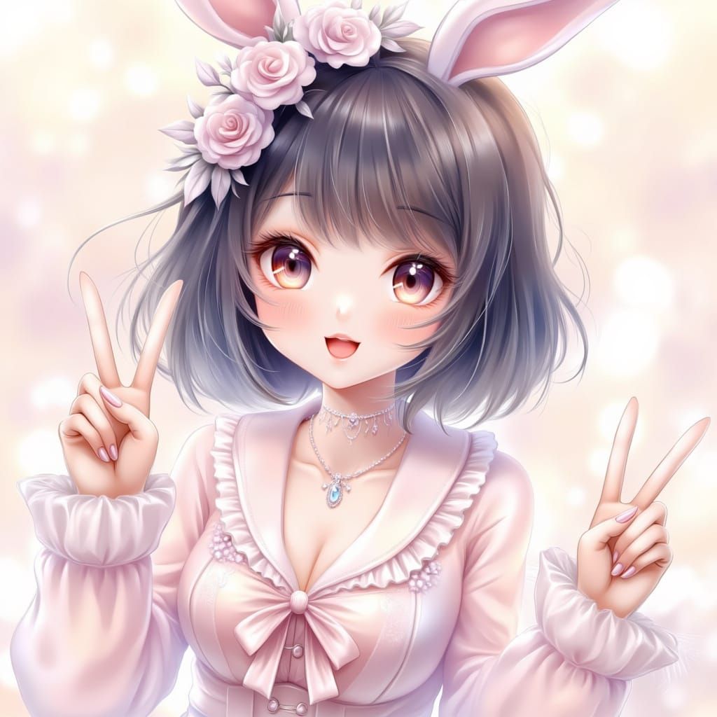 Anime Girl with Soft Bunny Ears and Bright Smile