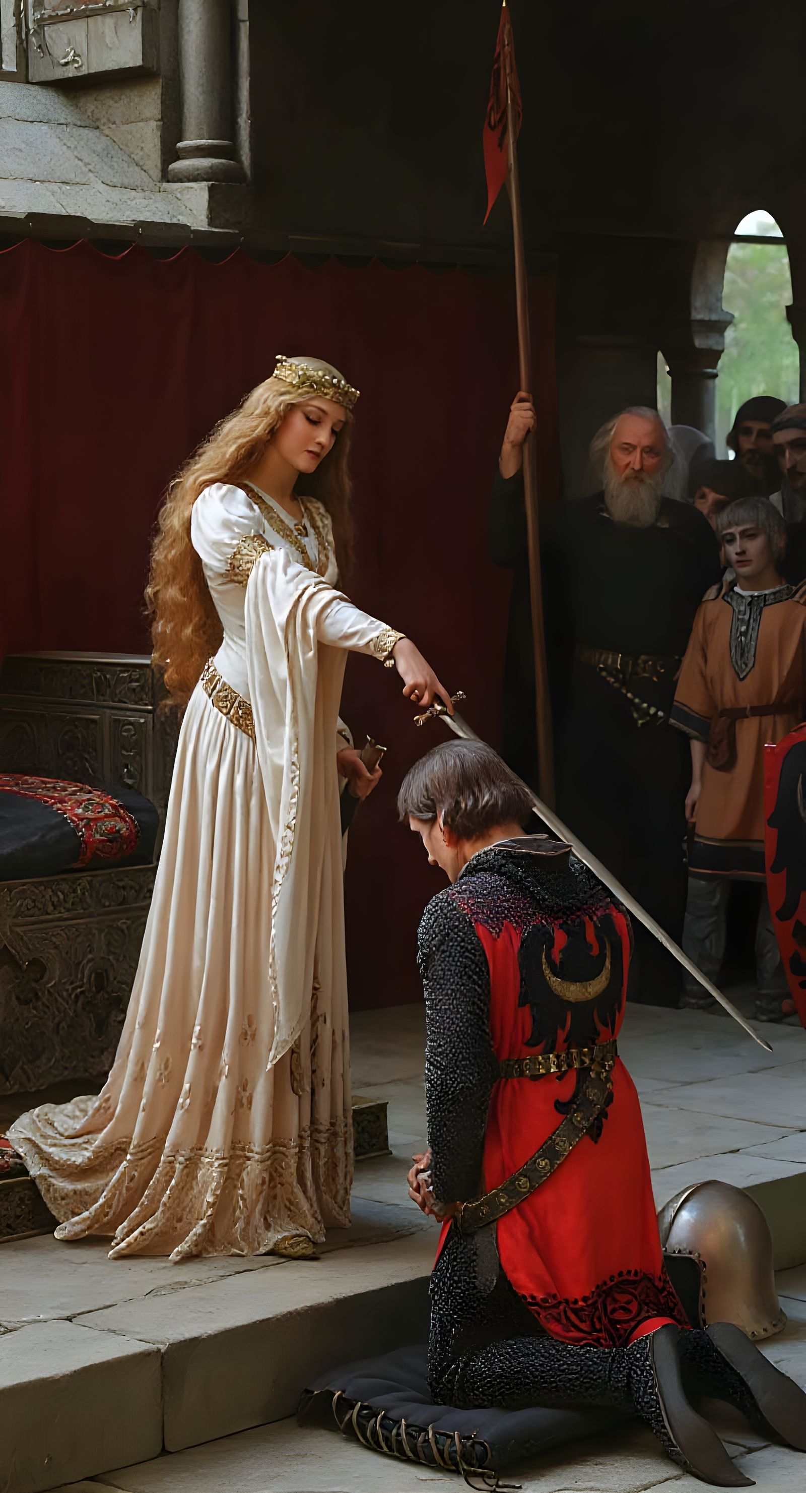 Queen Knighting Soldier: Photorealistic Ceremony