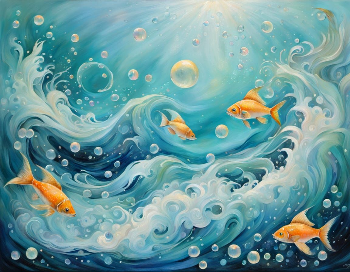 Astral Expressionist Shimmers Iridescent Bubbles  Seascape A...