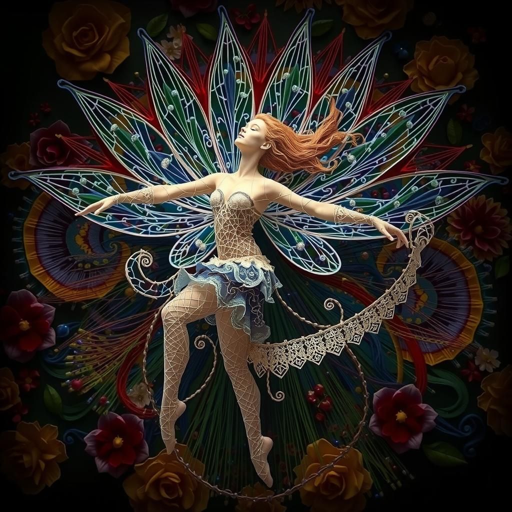 Ethereal Fairy String Art in Dreamlike Style