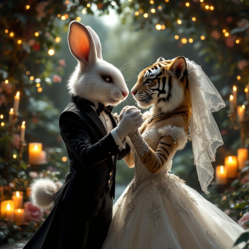 Rabbit and Tiger Masquerade Ball, Surrealist Style