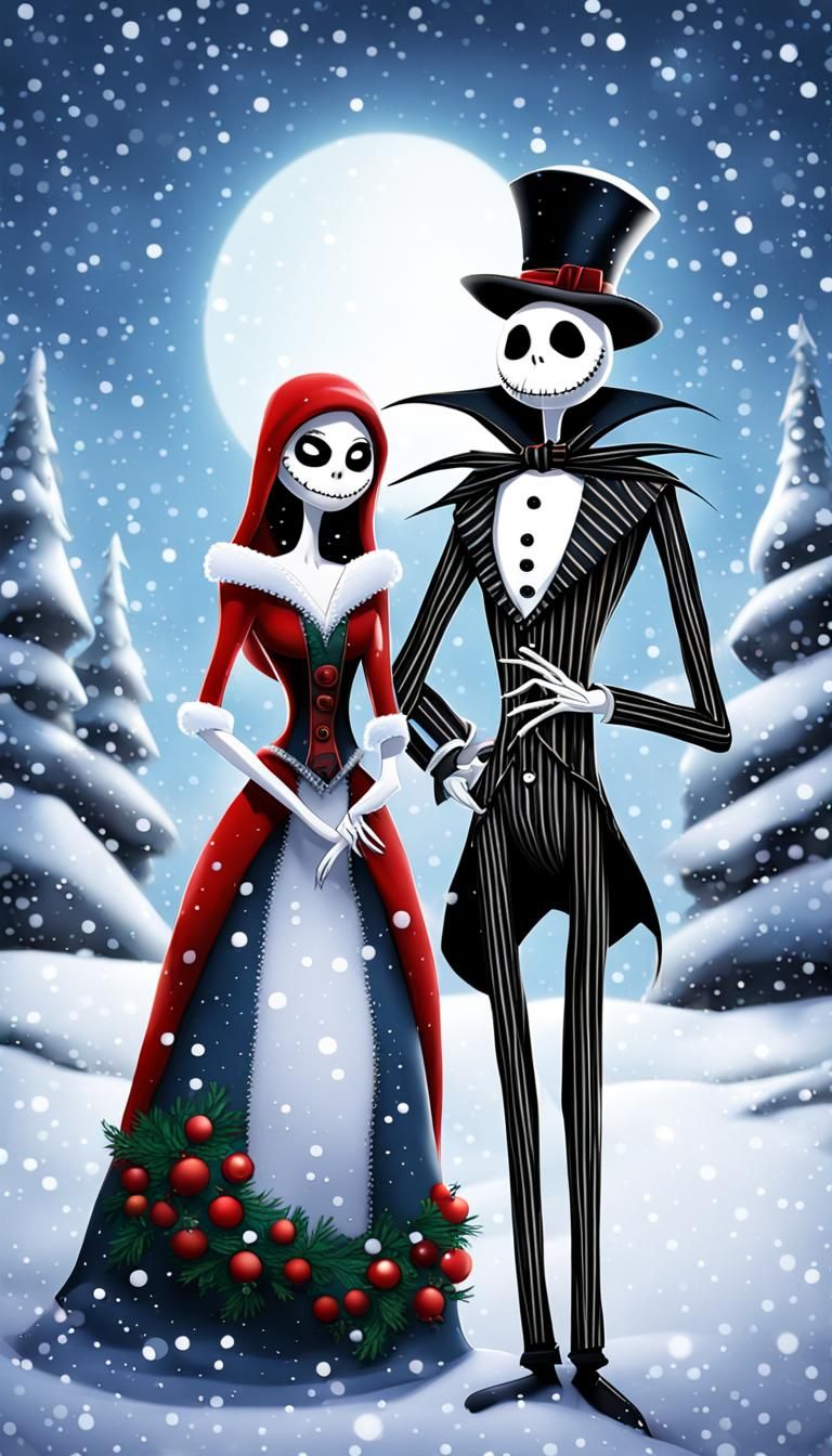 Jack Skellington and Sally as Cartoon Santa