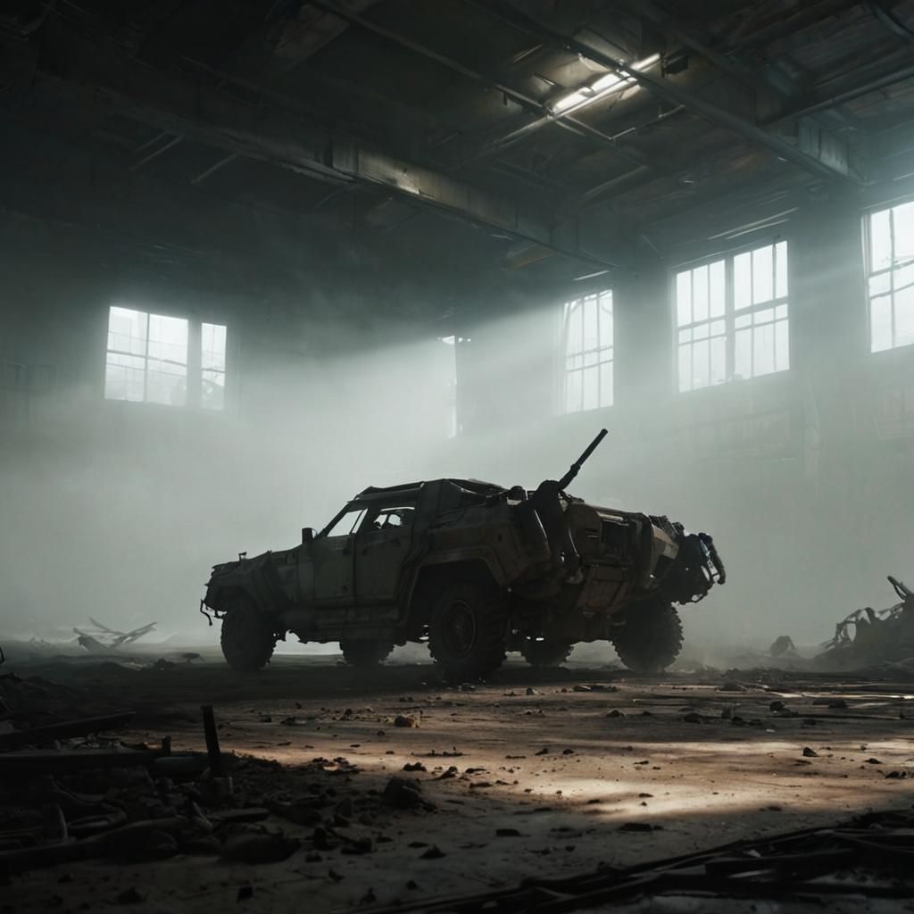 Ominous Mech in Cinematic Film Still