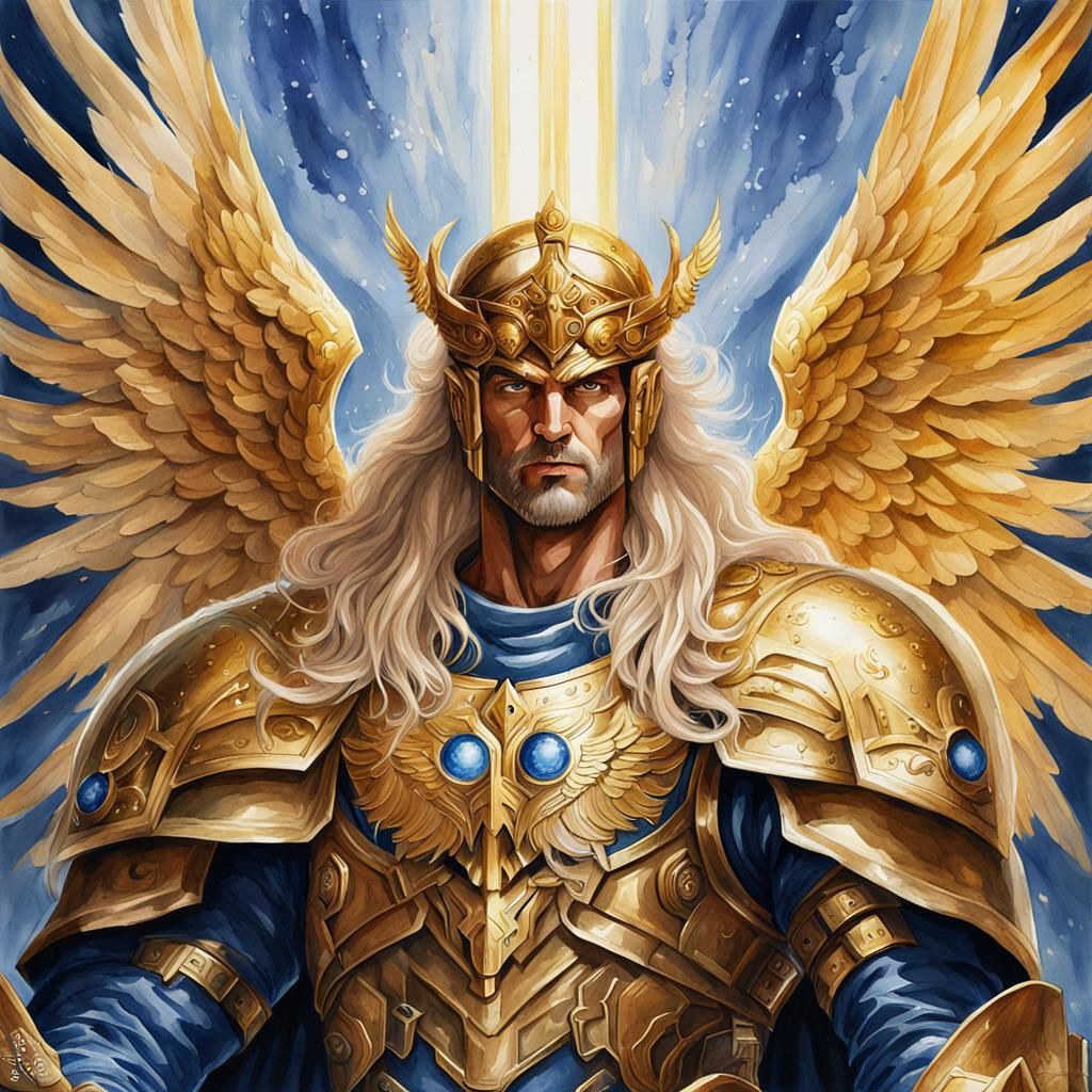 Watercolor Saint with Angel Wings in Renaissance Style