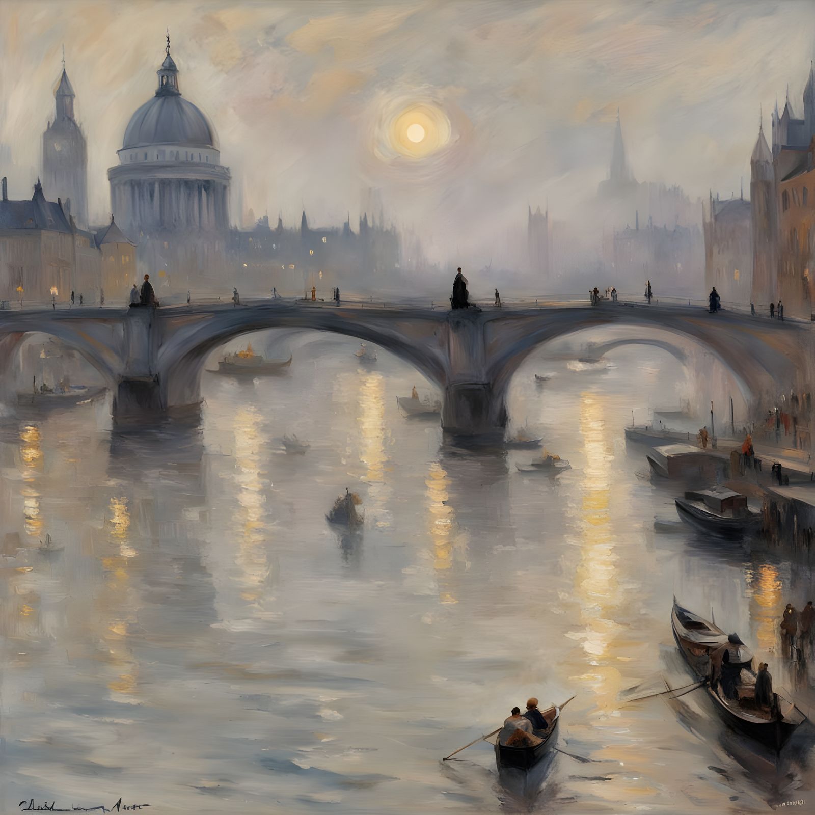 Moonlit London Skyline Unfolds Along the River Thames in Imp...