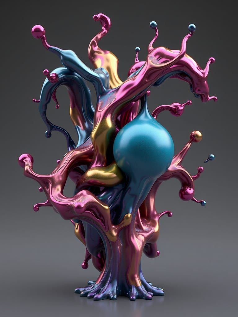 Experimental 3D Art with Liquid Metal Forms