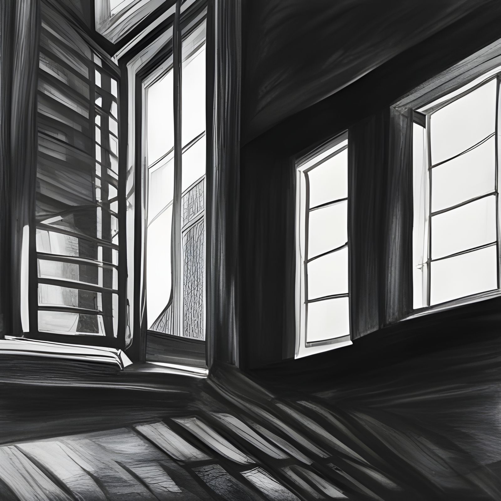 Hyperdetailed Charcoal Drawing of a Window